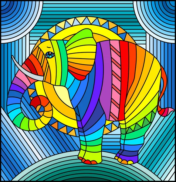 Illustration Style Vitrail Éléphant Abstrait Arc Ciel Fond Géométrique Avec — Image vectorielle