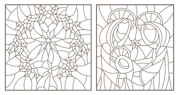 Set Contour Illustrations Stained Glass Windows Biblical Theme Jesus Baby Stock Vector