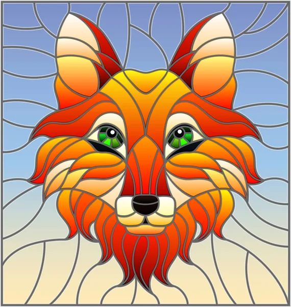 Ilustrace Vitráže Stylu Malování Fox Hlavou Pozadí Oblohy Čtvercový Obraz — Stockový vektor