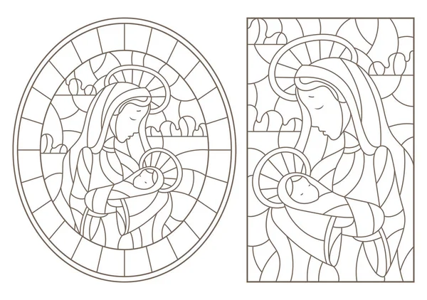 Ensemble Contours Illustration Vitrail Sur Thème Biblique Jésus Bébé Avec — Image vectorielle