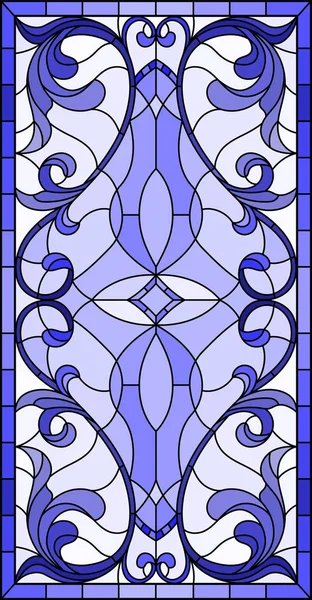 İllüstrasyon soyut swirls, vitray tarzında çiçekler ve hafif bir arka plan üzerinde dikey yönlendirme gama mavi yaprakları