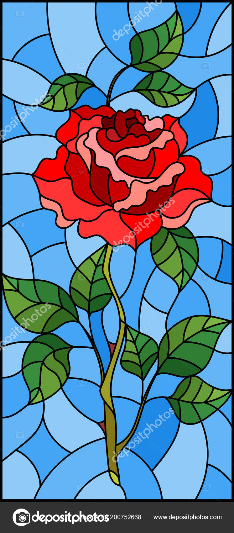 Ilustração Flor Estilo Vitral Rosa Vermelha Fundo Azul Vetor de ©Zagory  200752668, image size:747x1700