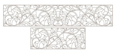 Boyalı camların dış hatlarını soyut girdaplar ve çiçeklerle, yatay yönelimle ayarla