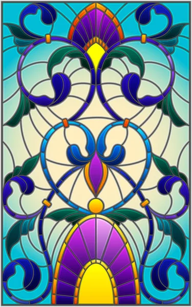 İllüstrasyon soyut swirls, vitray tarzında çiçekler ve mavi bir arka plan üzerinde bırakır