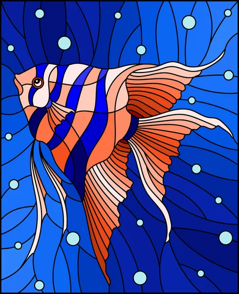 Illustration Style Vitrail Avec Des Poissons Scalaires Lumineux Sur Fond — Image vectorielle