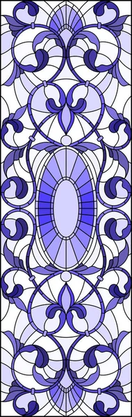 İllüstrasyon soyut swirls, vitray tarzında çiçekler ve hafif bir arka plan üzerinde dikey yönlendirme gama mavi yaprakları