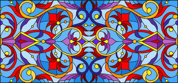 Ilustración Estilo Vitral Con Remolinos Abstractos Flores Hojas Sobre Fondo — Vector de stock