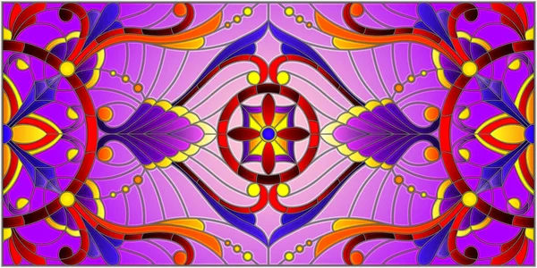 Ilustración Estilo Vitral Con Remolinos Abstractos Flores Hojas Sobre Fondo — Vector de stock