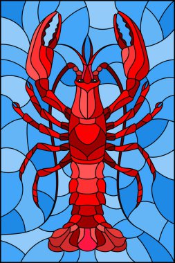 Vitray stile mavi bir arka plan üzerinde soyut kırmızı kerevit ile resimde 