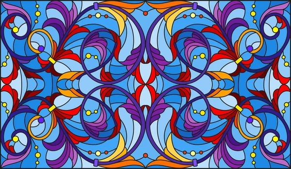 Ilustración Estilo Vitral Con Remolinos Abstractos Flores Hojas Sobre Fondo — Vector de stock