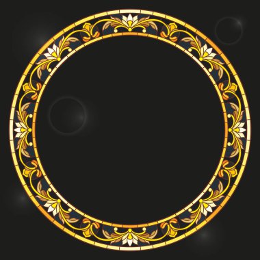 Vitray tarzı çerçeve çiçek, altın çiçek ve yaprakları koyu bir adam ile resimde