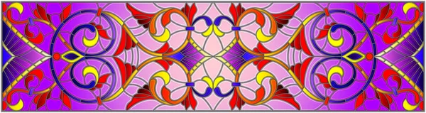 Illustration Buntglasstil Mit Abstrakten Wirbeln Blumen Und Blättern Auf Violettem — Stockvektor