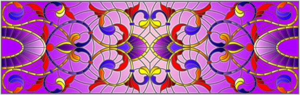 Ilustración Estilo Vitral Con Remolinos Abstractos Flores Hojas Sobre Fondo — Vector de stock