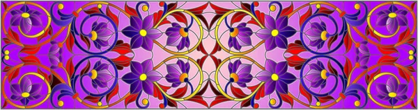 İllüstrasyon soyut swirls, vitray tarzında çiçekler ve yatay yönlendirme, mor bir arka plan bırakır