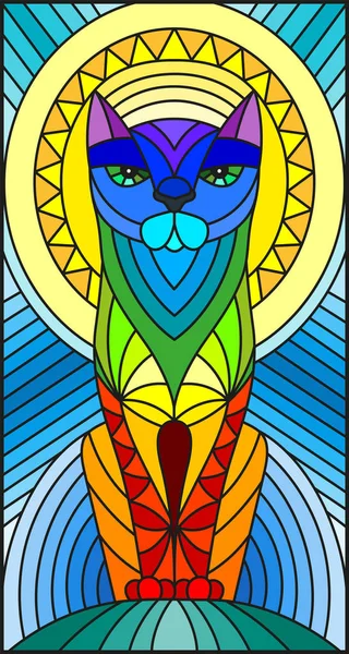 Vitray tarzı ile soyut geometrik kedi gökyüzü ve güneş illüstrasyon