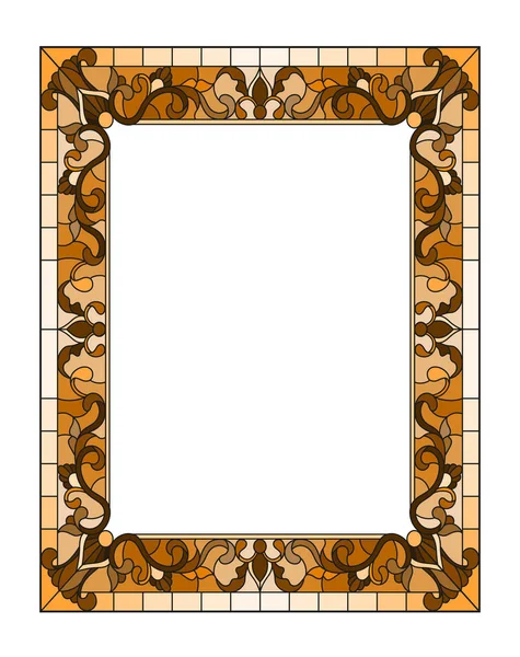 Illustration Stained Glass Style Flower Frame Brown Flowers Leaves Frame — Stock Vector