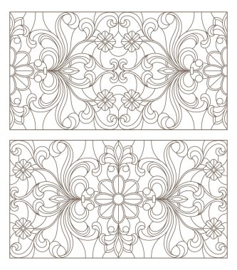 Boyalı camların dış hatlarını soyut girdaplar ve çiçeklerle, yatay yönelimle ayarla