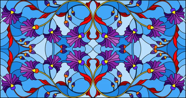 Illustratie Gebrandschilderd Glas Stijl Met Abstracte Blauwe Bloemen Een Blauwe — Stockvector