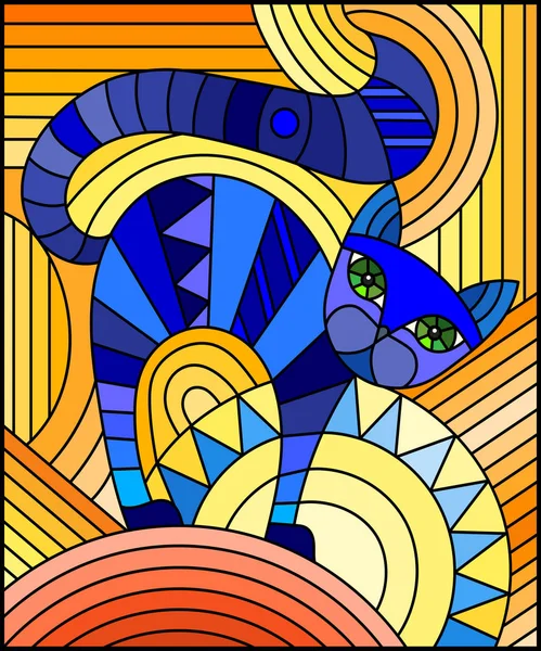 Ilustración Estilo Vitral Con Gato Geométrico Azul Abstracto Sobre Fondo — Vector de stock