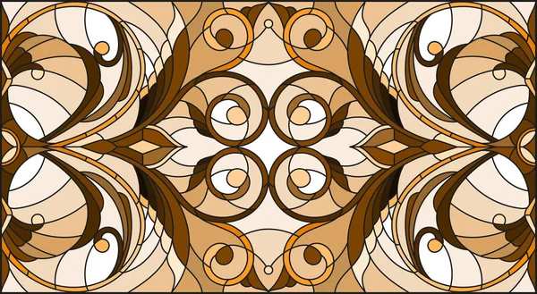 Иллюстрация Витражном Стиле Абстрактными Завихрениями Цветами Листьями Светлом Фоне Горизонтальная — стоковый вектор
