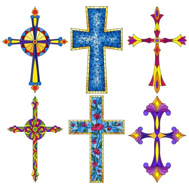 Vitray stiliyle resimlerde Hıristiyan haç ayarla