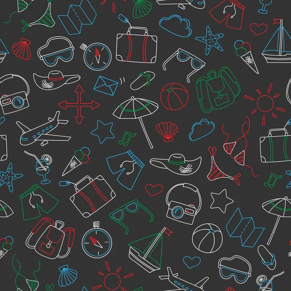 Yaz ve tatil, karanlık okul yönetimi üzerinde renkli tebeşirler tema üzerinde çizilmiş basit simgelerle sorunsuz arka plan