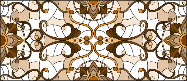 Ілюстрація Вітражному Стилі Абстрактними Гойдалками Листям Світлому Фоні Горизонтальна Орієнтація — стоковий вектор