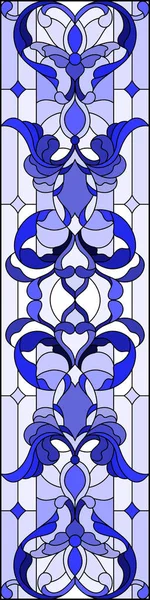 İllüstrasyon soyut swirls, vitray tarzında çiçekler ve hafif bir arka plan üzerinde dikey yönlendirme gama mavi yaprakları