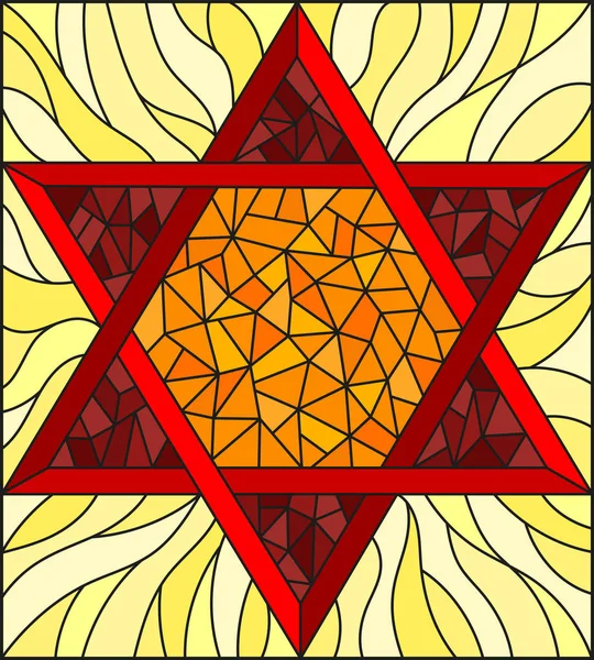 Illustration Glasmalereistil Mit Einem Abstrakten Roten Sechszackigen Stern Auf Gelbem — Stockvektor