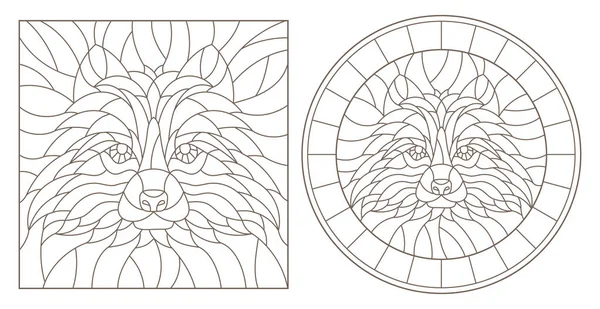 Набор Контурных Витражей Головой Енота Круглое Квадратное Изображение Темный Контур — стоковый вектор