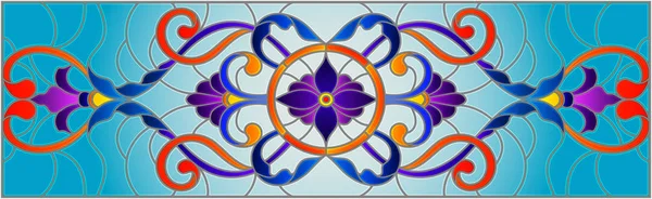 Illustration Buntglasstil Mit Abstrakten Wirbeln Blumen Und Blättern Auf Blauem — Stockvektor