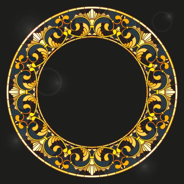 Vitray tarzı çerçeve çiçek, altın çiçek ve yaprakları koyu arka plan üzerinde resimde