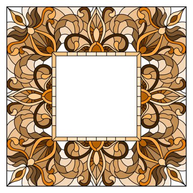 Vitray tarzı çiçek çerçeve resimde, brown flowers ve çerçeve içinde beyaz bir arka plan üzerinde bırakır