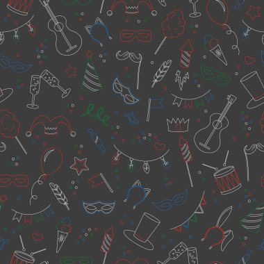 Dikişsiz desen maskeli balo ve carnival konulu basit renkli koyu okul yönetimi tebeşirler