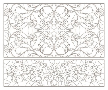 Boyalı camların dış hatlarını soyut girdaplar ve çiçeklerle, yatay yönelimle ayarla