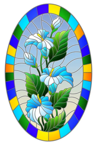 Ilustração Flor Estilo Vitral Callas Lilys Fundo Azul Uma Moldura — Vetor de Stock