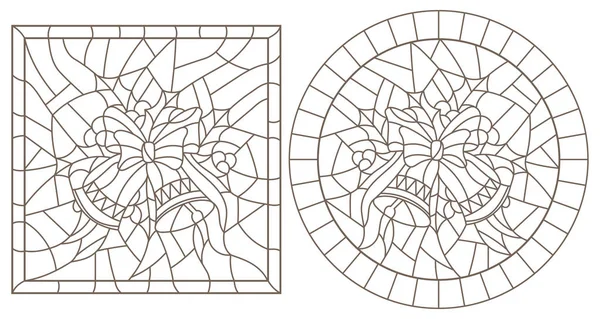 Uppsättning Kontur Illustrationer Målat Glas Stil För Nyår Och Jul — Stock vektor