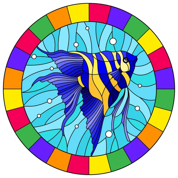 Ілюстрація Вітражному Стилі Яскравою Скалярною Рибою Тлі Водних Повітряних Бульбашок — стоковий вектор