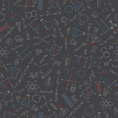 Formüller, grafikler ve karanlık okul yönetimi üzerinde renkli mangası ile Kimya konu olarak ekipman ile Seamless modeli