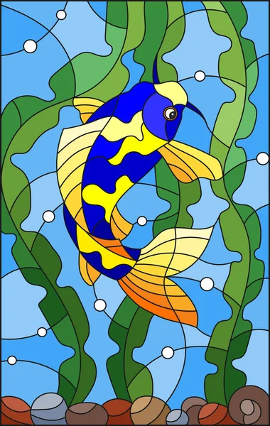 气泡背景下亮斑鱼彩色玻璃风格插图 — 图库矢量图片