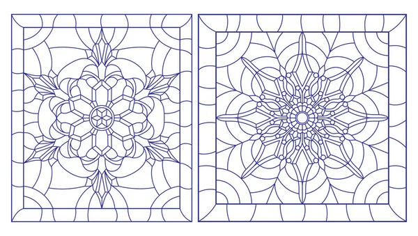 Impostare Contorno Illustrazioni Vetrate Con Fiocchi Neve Nel Quadro Immagine — Vettoriale Stock