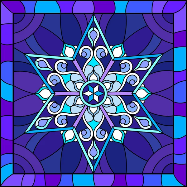 Illustration Glasmalerei Mit Schneeflocke Blauen Farben Einem Rahmen — Stockvektor