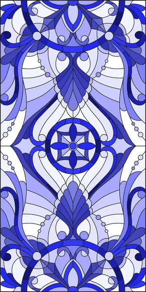 İllüstrasyon soyut swirls, vitray tarzında çiçekler ve hafif bir arka plan üzerinde dikey yönlendirme gama mavi yaprakları