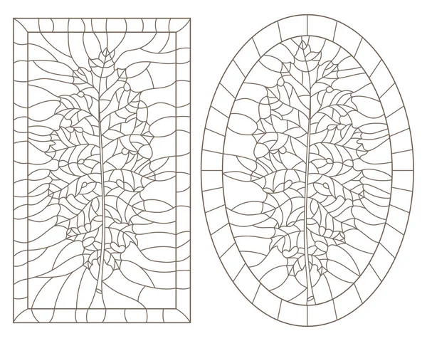 Reihe Von Umrissen Illustrationen Stil Der Vintage Mit Blättern Einem — Stockvektor