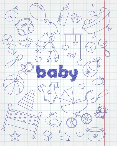 유년기의 신생아 간단한 아이콘 페이지에 파란색 컨투어 아이콘의 아이콘 — 스톡 벡터