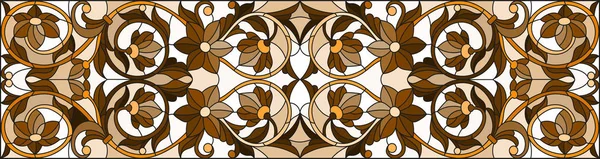 Иллюстрация Витражном Стиле Абстрактными Цветами Вихрями Листьями Светлом Фоне Горизонтальная — стоковый вектор