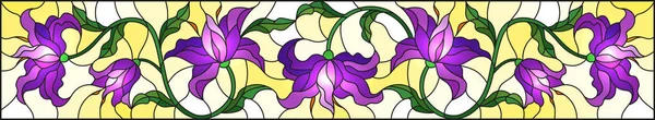 Llustration Dalam Warna Gaya Kaca Dengan Bunga Daun Dan Kuncup - Stok Vektor