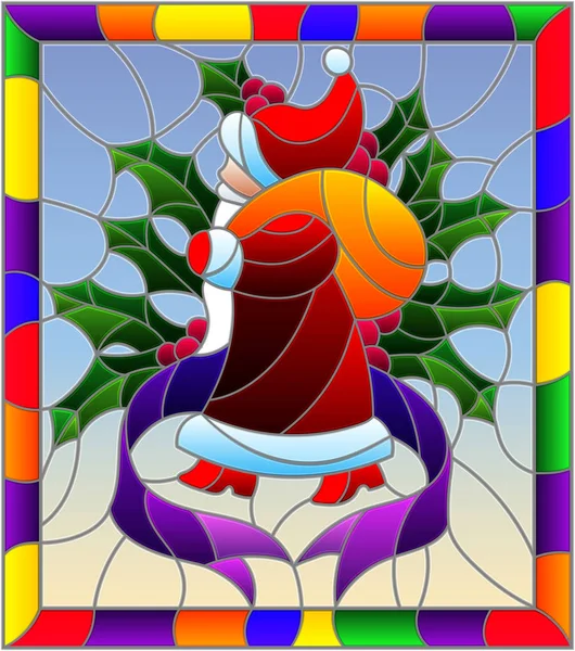 Ilustración Estilo Vitral Para Año Nuevo Navidad Santa Claus Ramas — Vector de stock