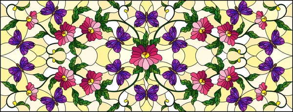 Illustration Glasmalerei Stil Mit Abstrakten Lockigen Rosa Blume Und Einem — Stockvektor