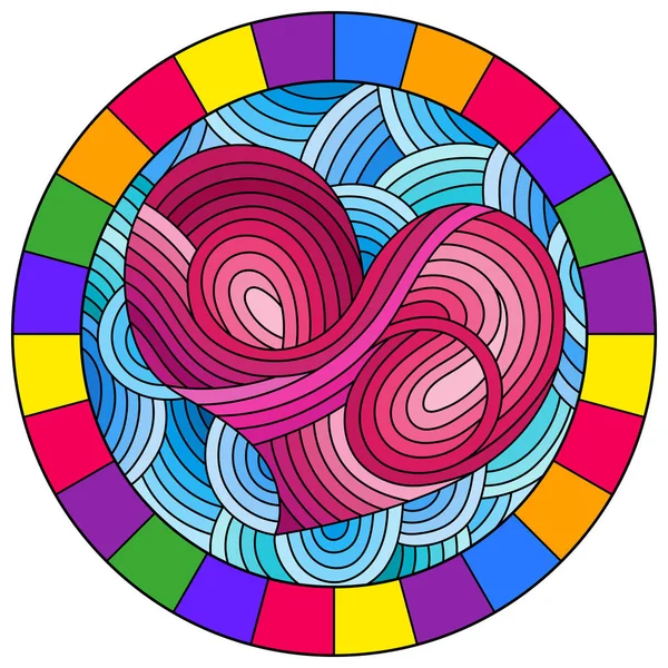 Иллюстрация Стиле Витража Абстрактным Розовым Сердцем Волнистом Голубом Фоне Яркой — стоковый вектор